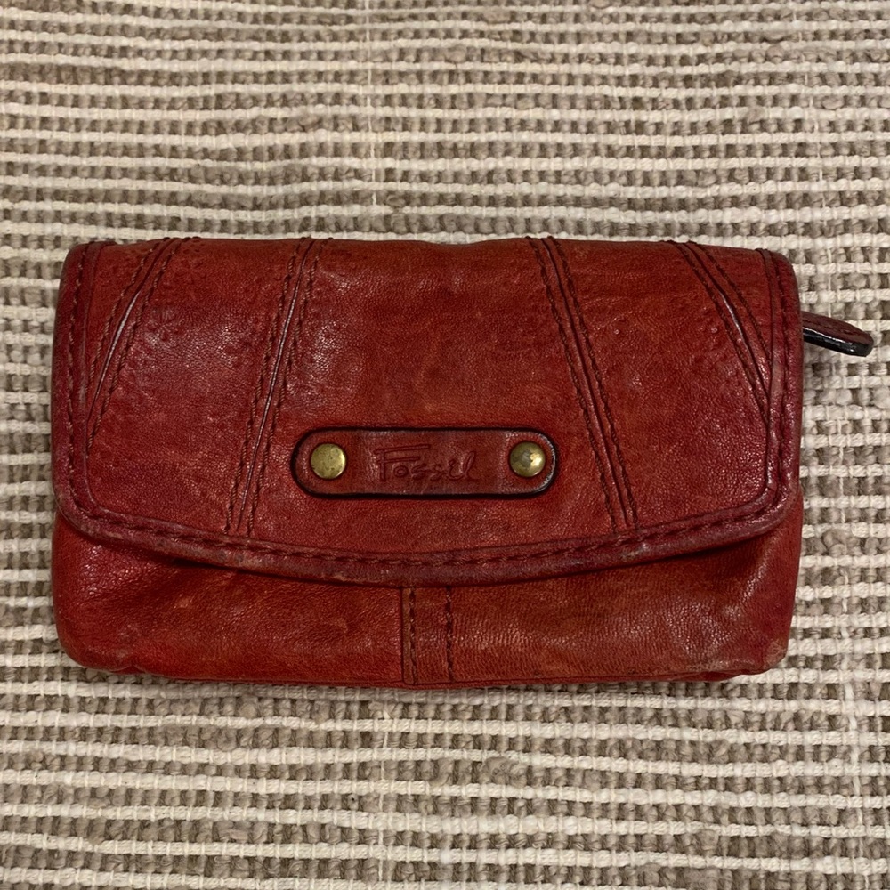 Fossil Red Leather Mini Wallet